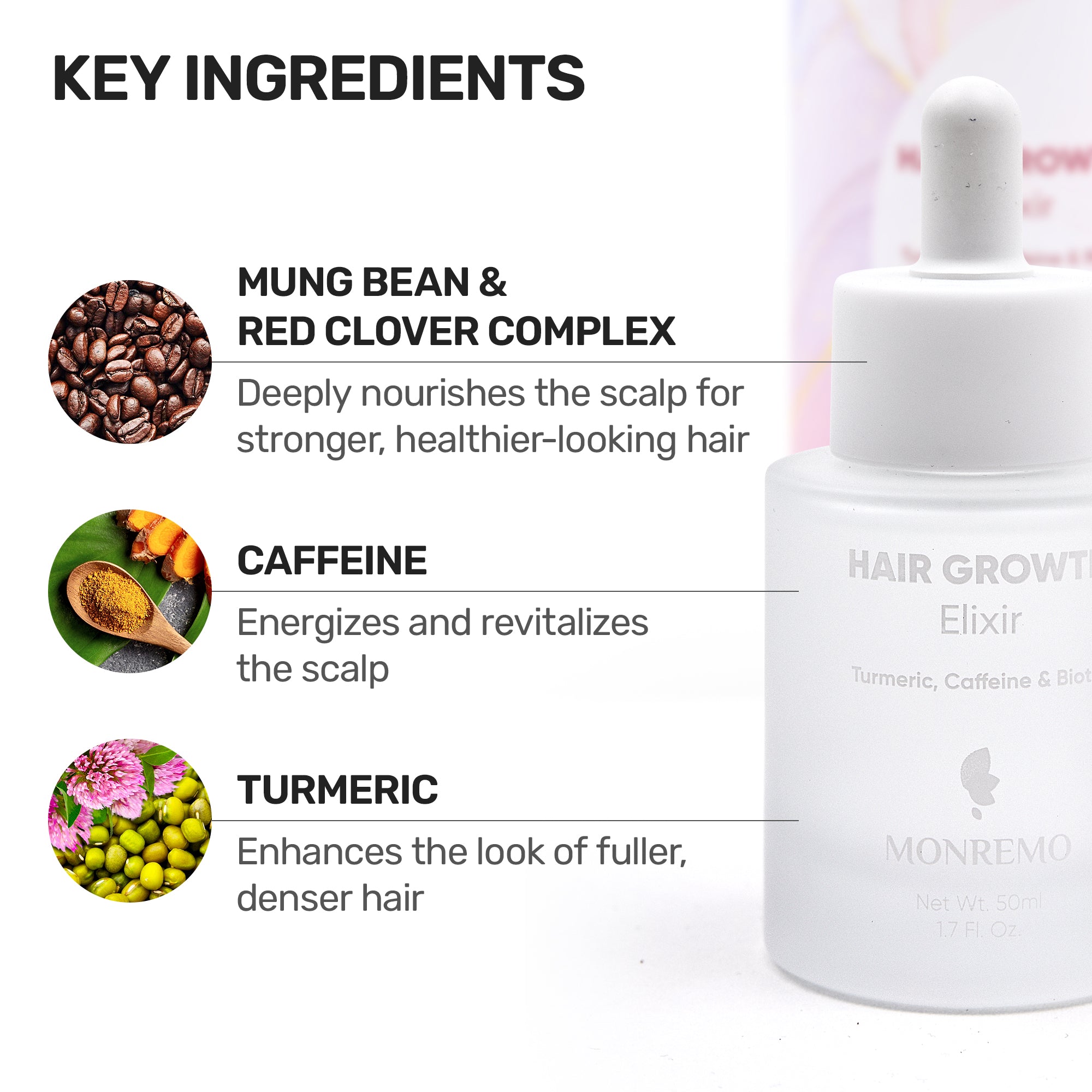 MONREMO Hair Growth Elixir with Turmeric, Caffeine & Biotin
